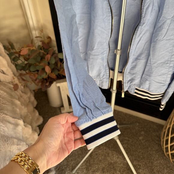 Denim & Flower by Ricky Singh Bomber Jacket Men's Medium Blue Oxford Zip Up - Picture 5 of 10